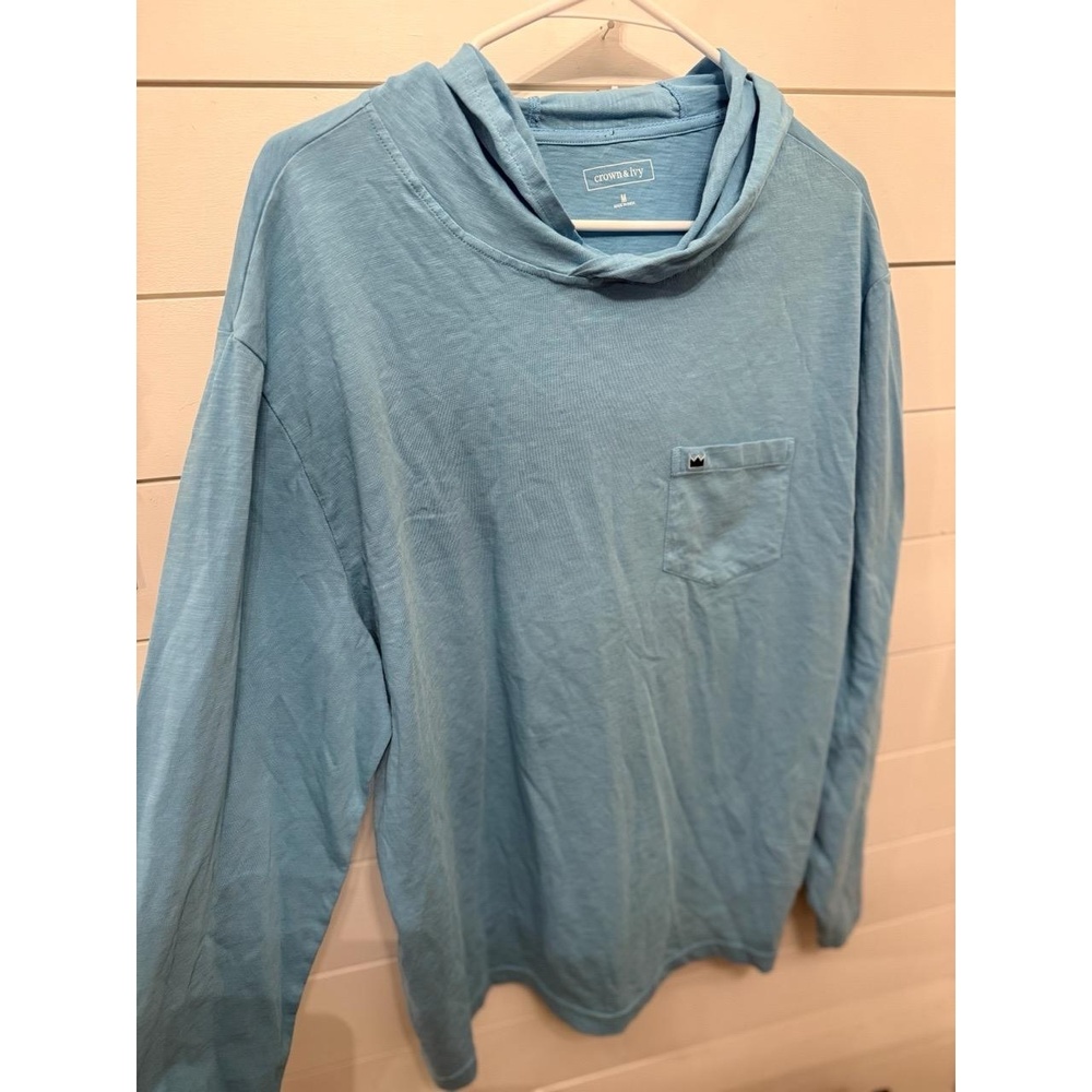 NWT Crown Ivy Mens M Light Blue Hooded Long Sleeve Pocket Ribbed Shirt‎